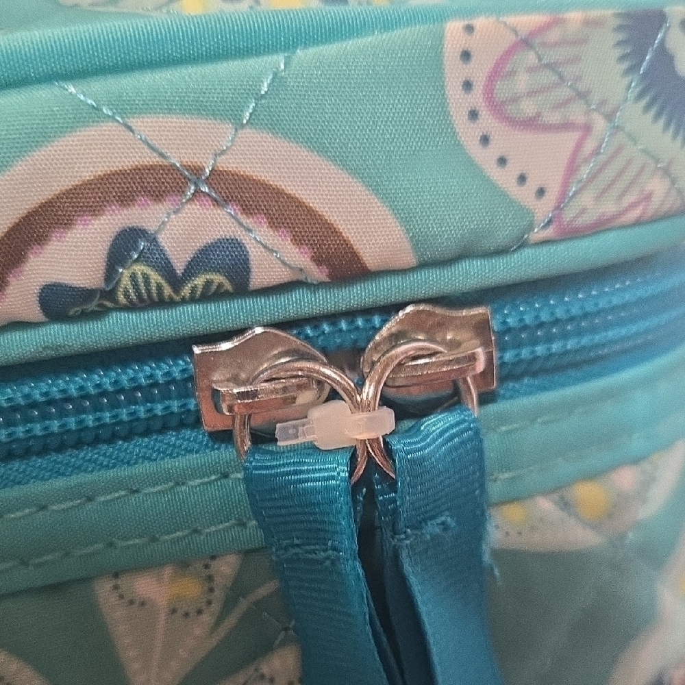 Modella Teal Floral Cosmetic Bag Quilted Mini Train Case - Picture 6 of 6